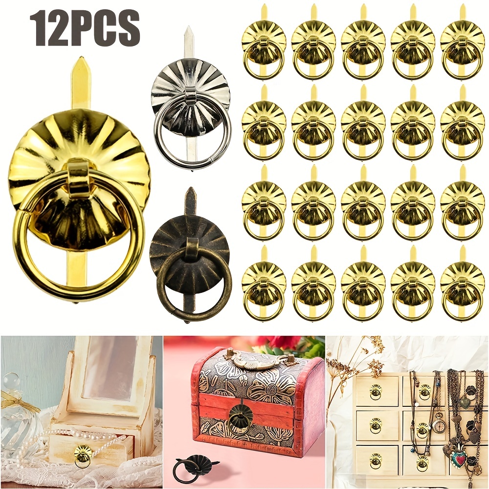 

12pcs Antique Bronze Mini Knobs, Vintage Ring Pull Handles, Diy Jewelry Box Cabinet Cupboard Dresser Drawer Handle, Knob Decor