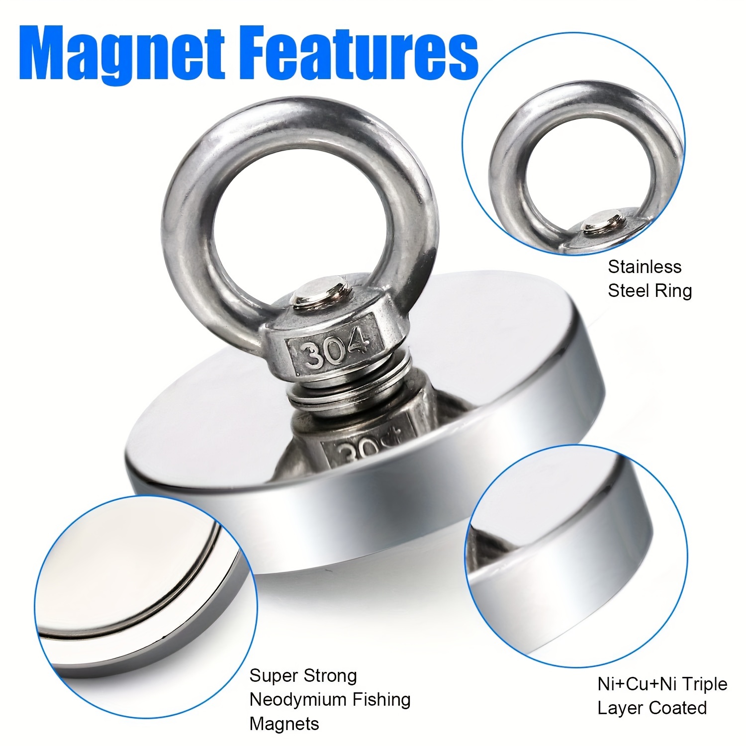 DIYMAG Super Strong Neodymium Fishing Magnets, 1000 lbs(453 KG) Pulling  Force Rare Earth Magnet with Countersunk Hole Eyebolt Diameter 3.55