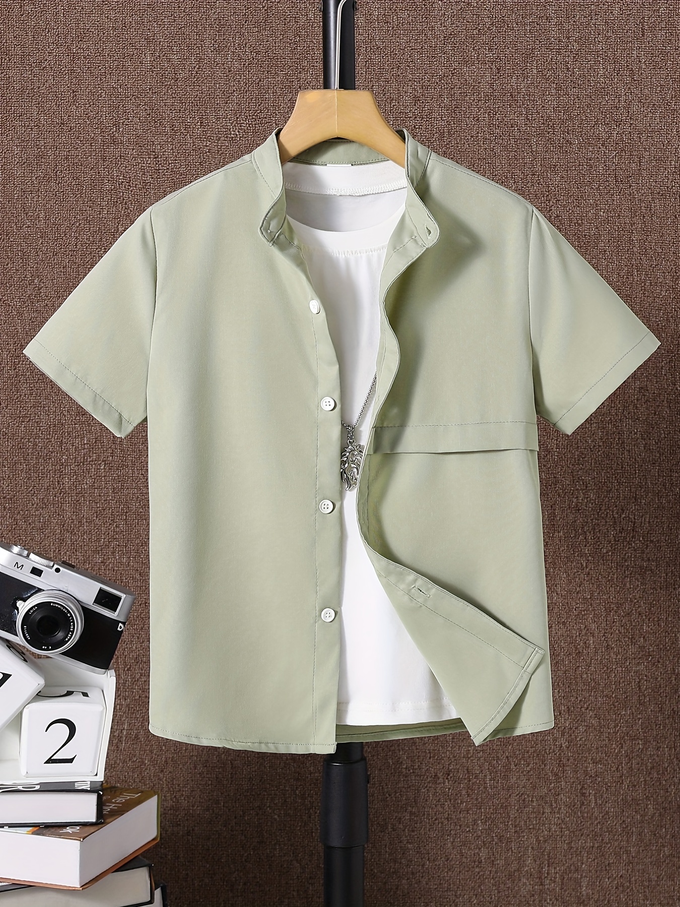 Solid Short Sleeve Button Up Shirt for Big Boys