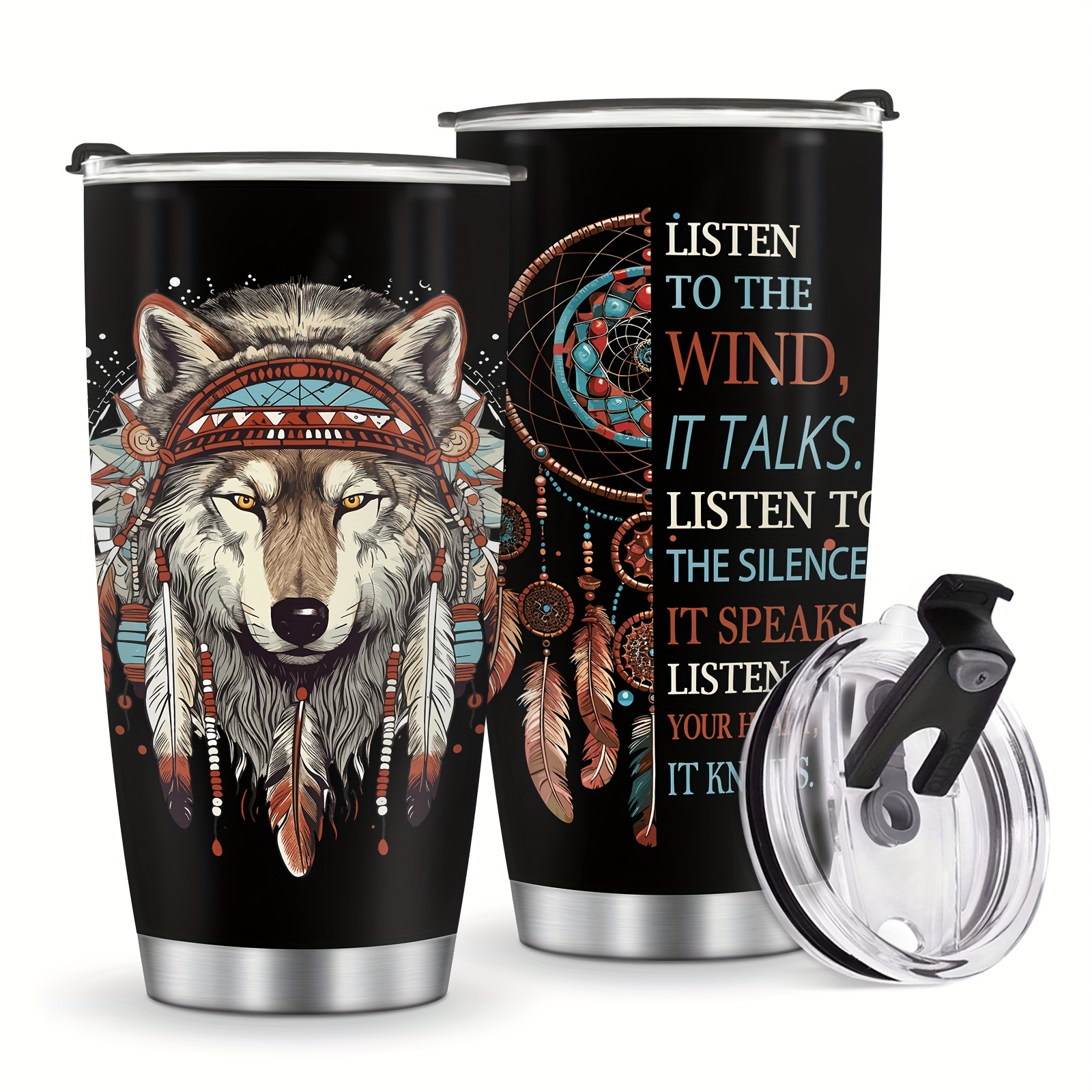 20oz Wolf Gifts for Men, Women, Wolf Gifts for Wolf Lovers, Valentines Day  Gifts for Him, Her, Coffee Thermos for Men, Women, White Rose Wolf Tumbler