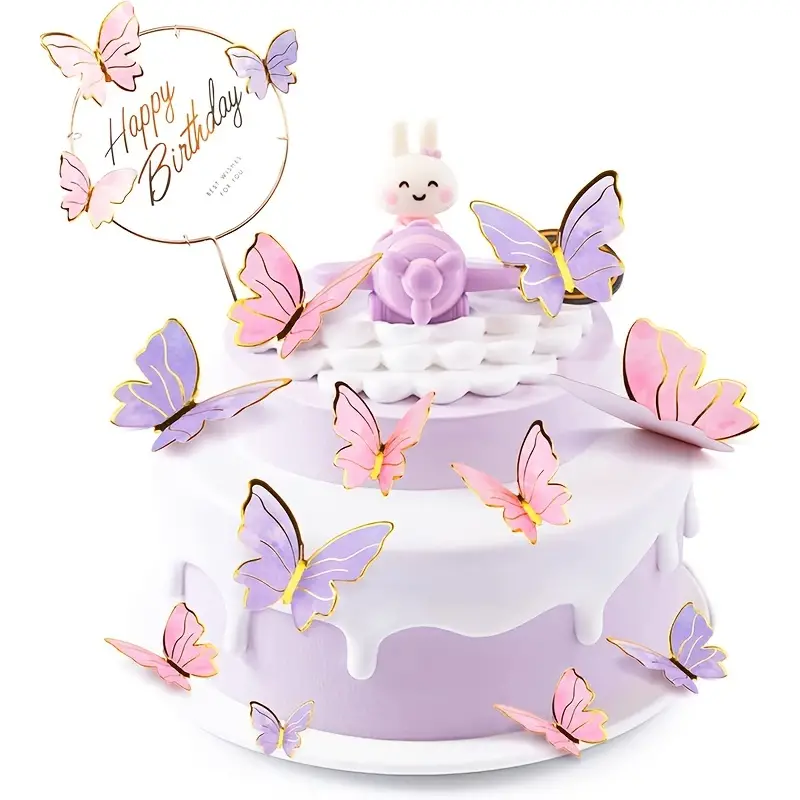 Acquista 10 pezzi decorazione torta buon compleanno tema farfalla