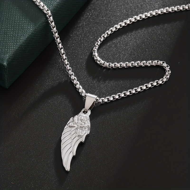 Stainless Steel Necklace Retro Gothic Angel Wings Feather - Temu