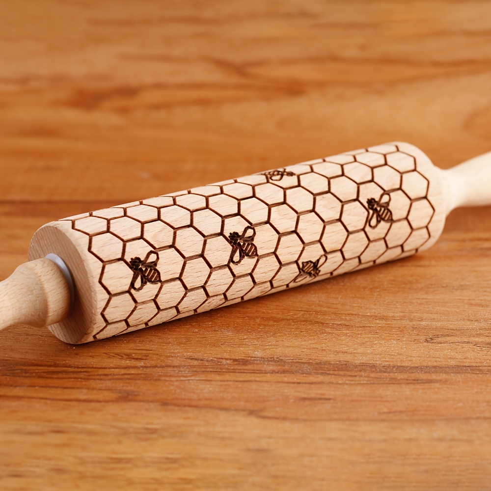 Wooden Embossing Rolling Pin With 20 Square Patterns Deep - Temu