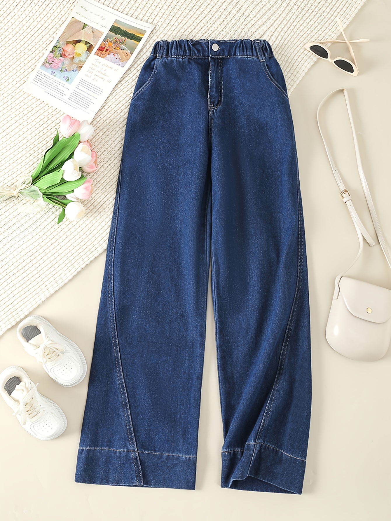 Teenage Girls High Wide Leg Denim Trousers Fashion - Temu New Zealand