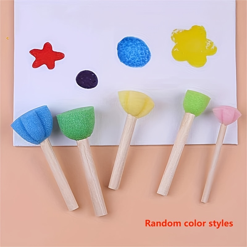 4Pcs/Set Kid Sponge Paint Brush Original Wooden Handle Children Painting  Graffiti 4 Sizes Kids Early Learning Toy