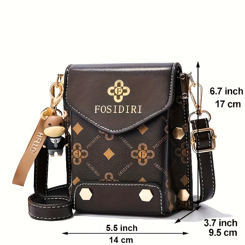 Retro Printed Crossbody Bag, Mini Shoulder Purse, Wallet for Women, Buckle Decor Flap Mobile Phone Bag,Temu