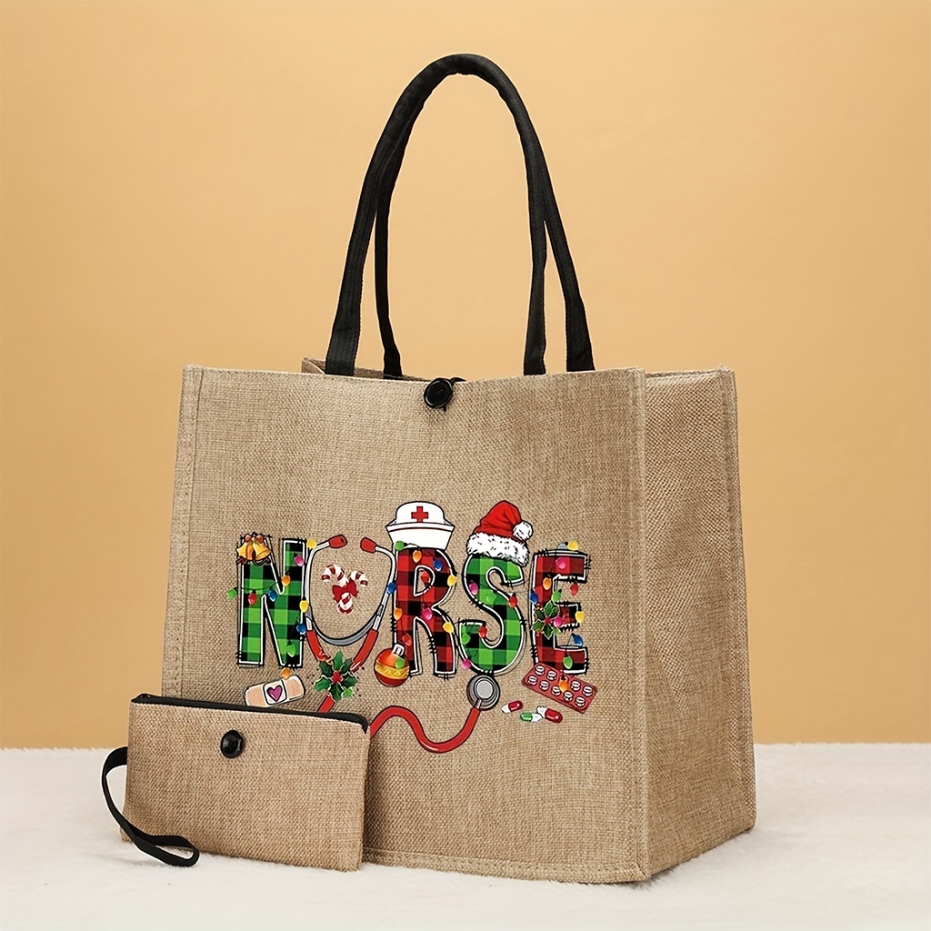 Letter Print Tote Bag Set Christmas Nurse Gift Bag - Temu