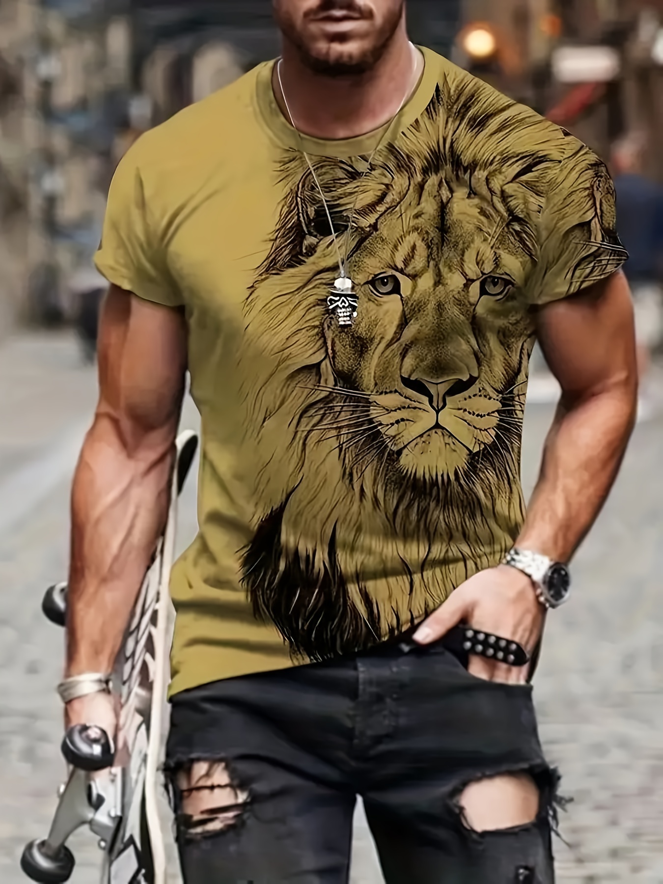 Camiseta Masculina Harajuku 3D Lion Print Nova Moda Verão Tamanho Grande  Roupa De Rua Gola Redonda Manga Curta Blusa - Escorrega o Preço