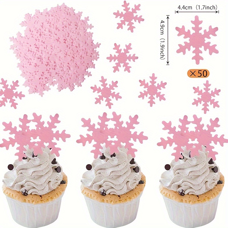 50Pcs White Edible Snowflake Cupcake Toppers Snowflakes Cake Topper  Decorations for Christmas Winter Holiday Frozen Theme Babyshower Birthday  Wedding