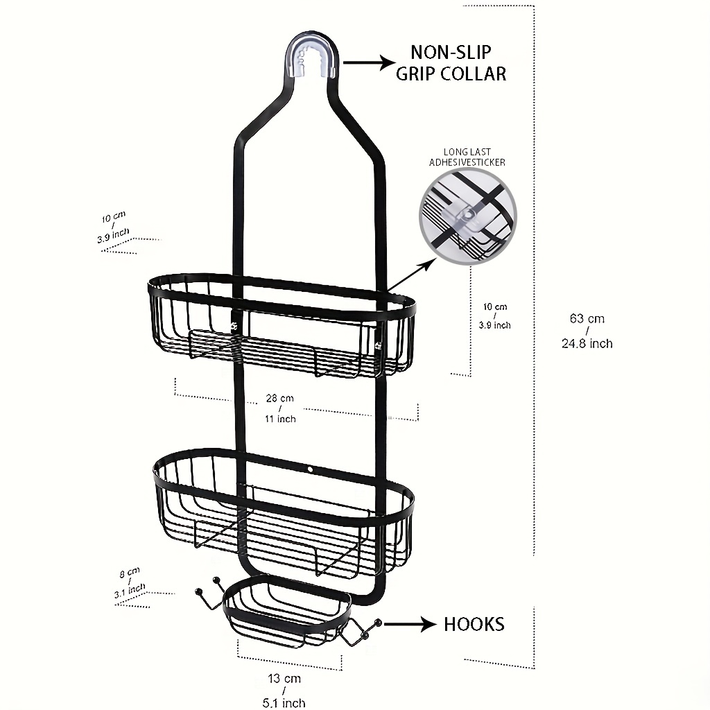 White Metal Shower Caddy with Soap Dish, 24.8