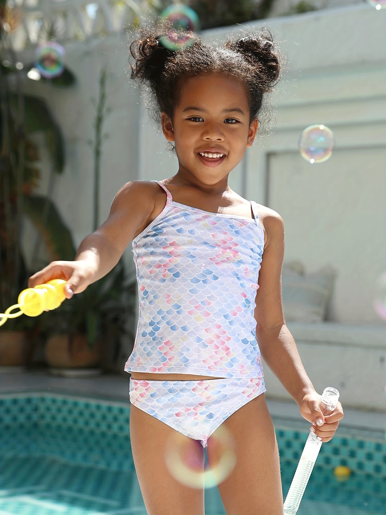 Kid Girls Summer Ruffle One Piece Swimwear Fish Scale Print Swimsuit Summer Bathing  Suit