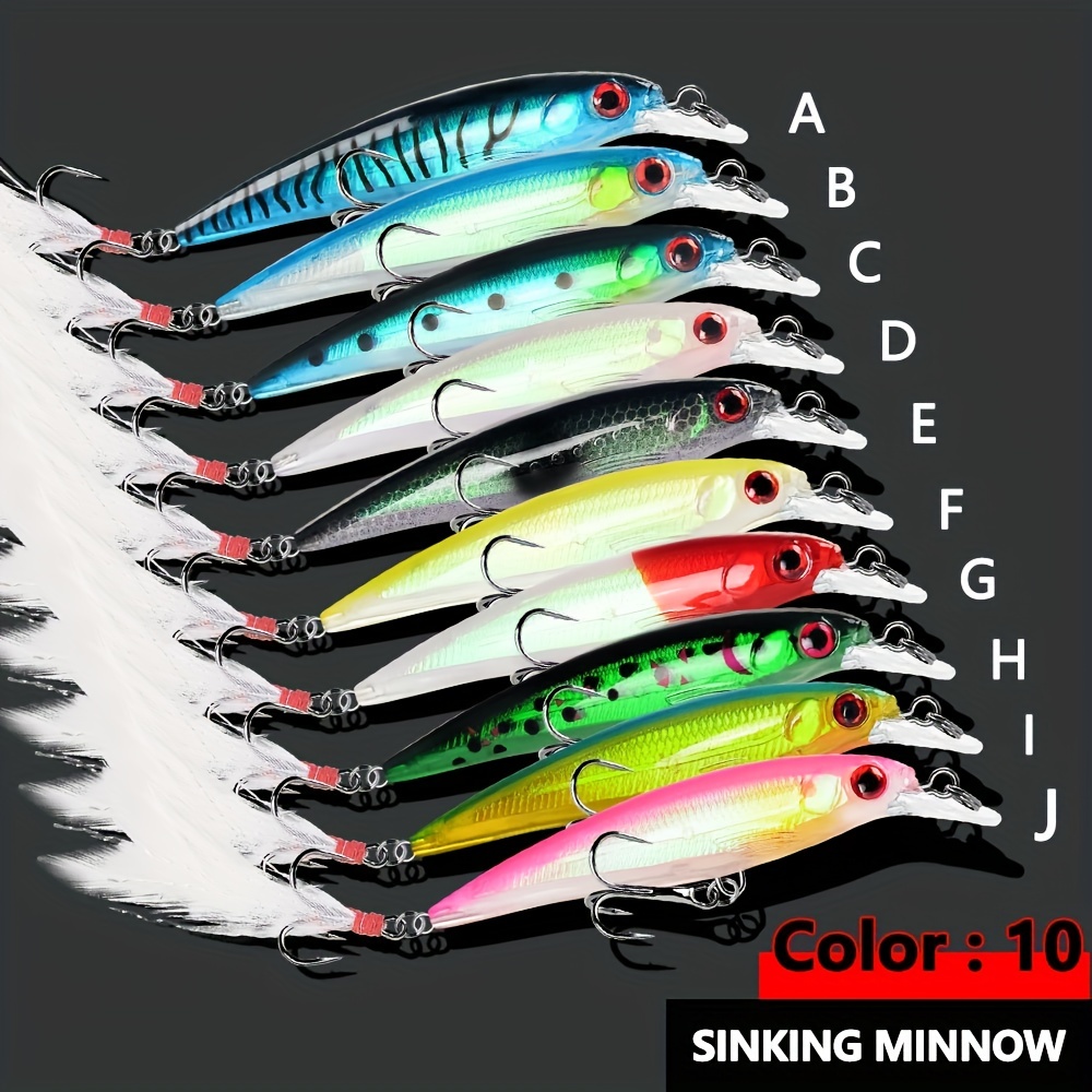 New 3D Eyes Bionic Minnow Fishing Lures Baits Artificial Hard bait with  Feather Treble Hook Fishing Bait