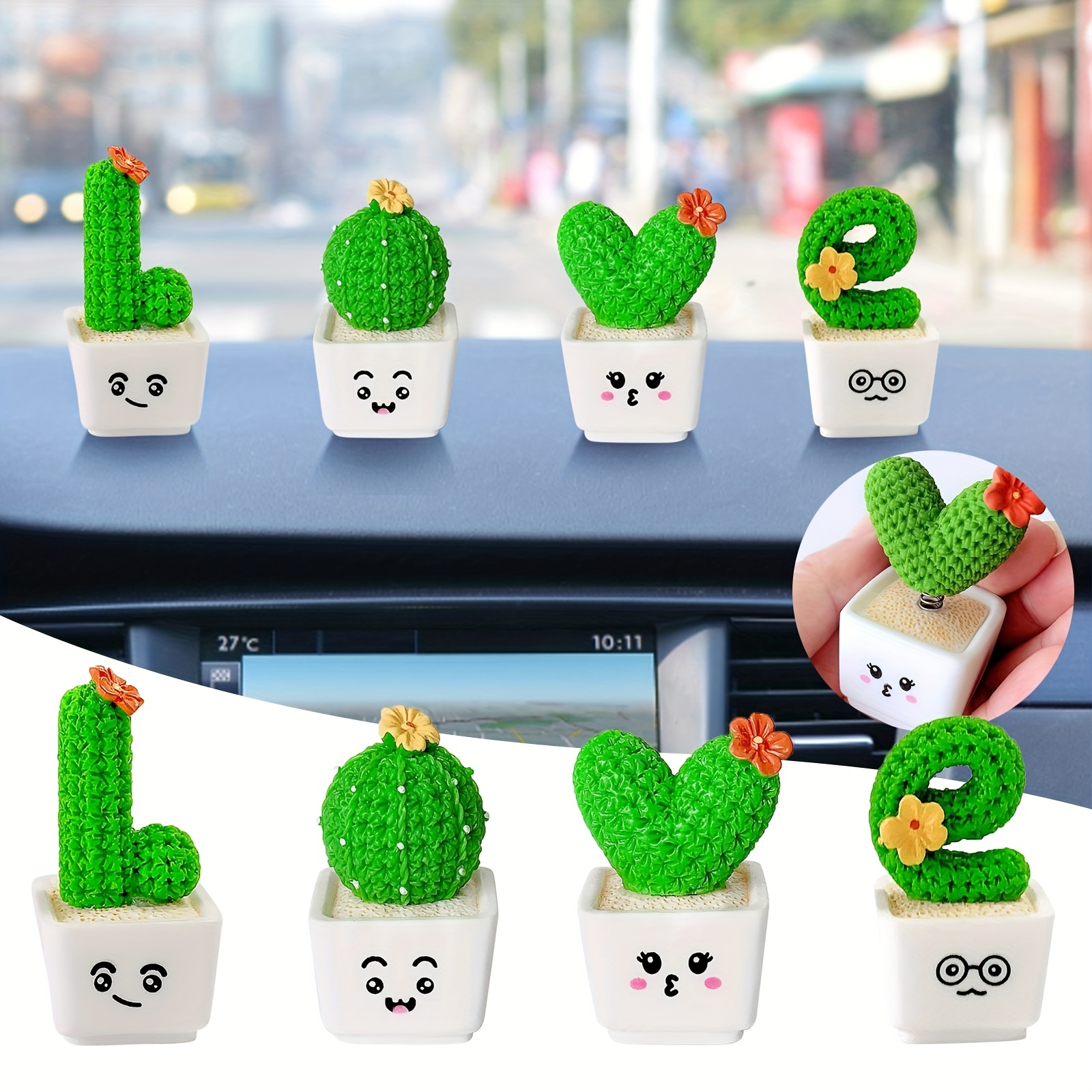 Wekuw 6 Stück Auto-Dekoration, kleine künstliche Kaktus-Dekoration
