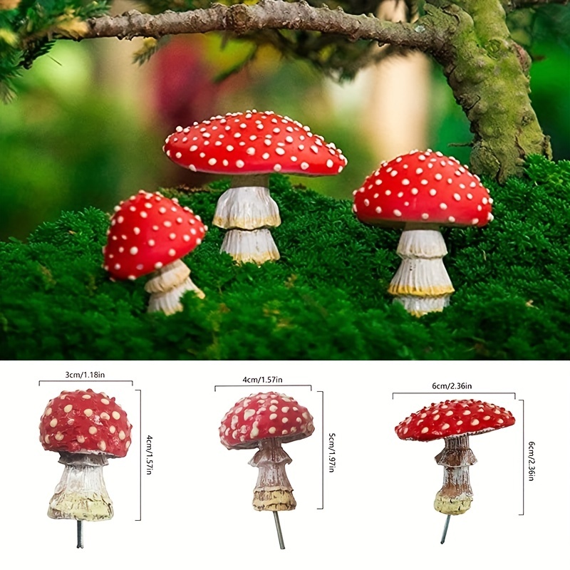 10pcs 3 Sizes Mixed Artificial Mushroom,Creative Multi-purpose Red Fake  Mushroom For DIY Micro Landscape Fairy Garden Decor