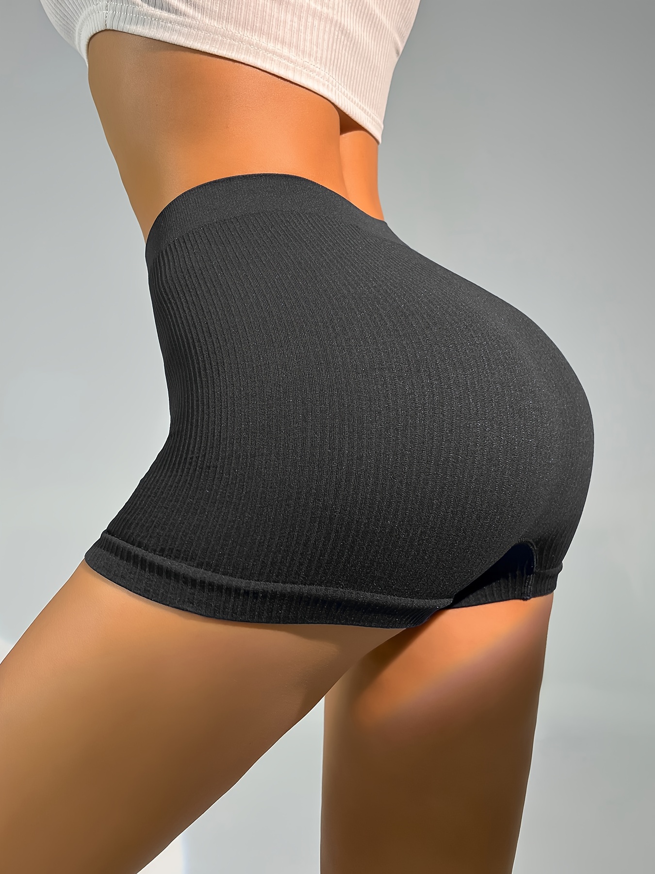 Simple Ribbed Knit Textured Panty Comfy Stretchy - Temu
