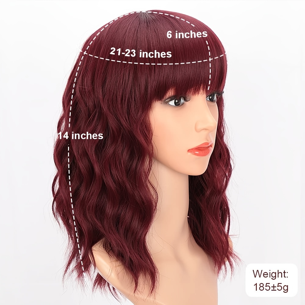 Wine Red Synthetic Curly Bob Wig Bangs Short Wavy Hair Wig Temu