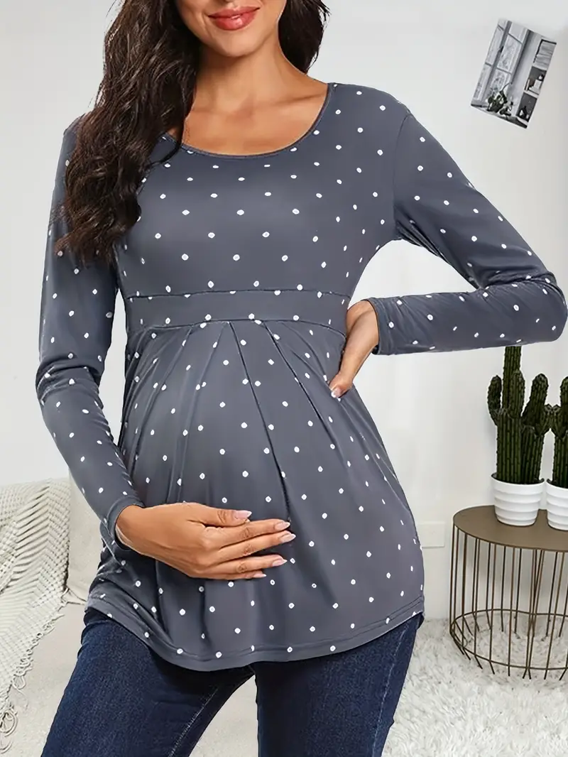 Mujeres Embarazadas Maternidad Polka Dots Print Camiseta - Temu Spain