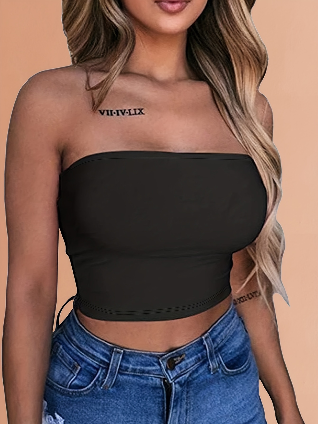 Shoulder Solid Tube Top Sexy Cropped Summer Sleeveless Top - Temu Canada