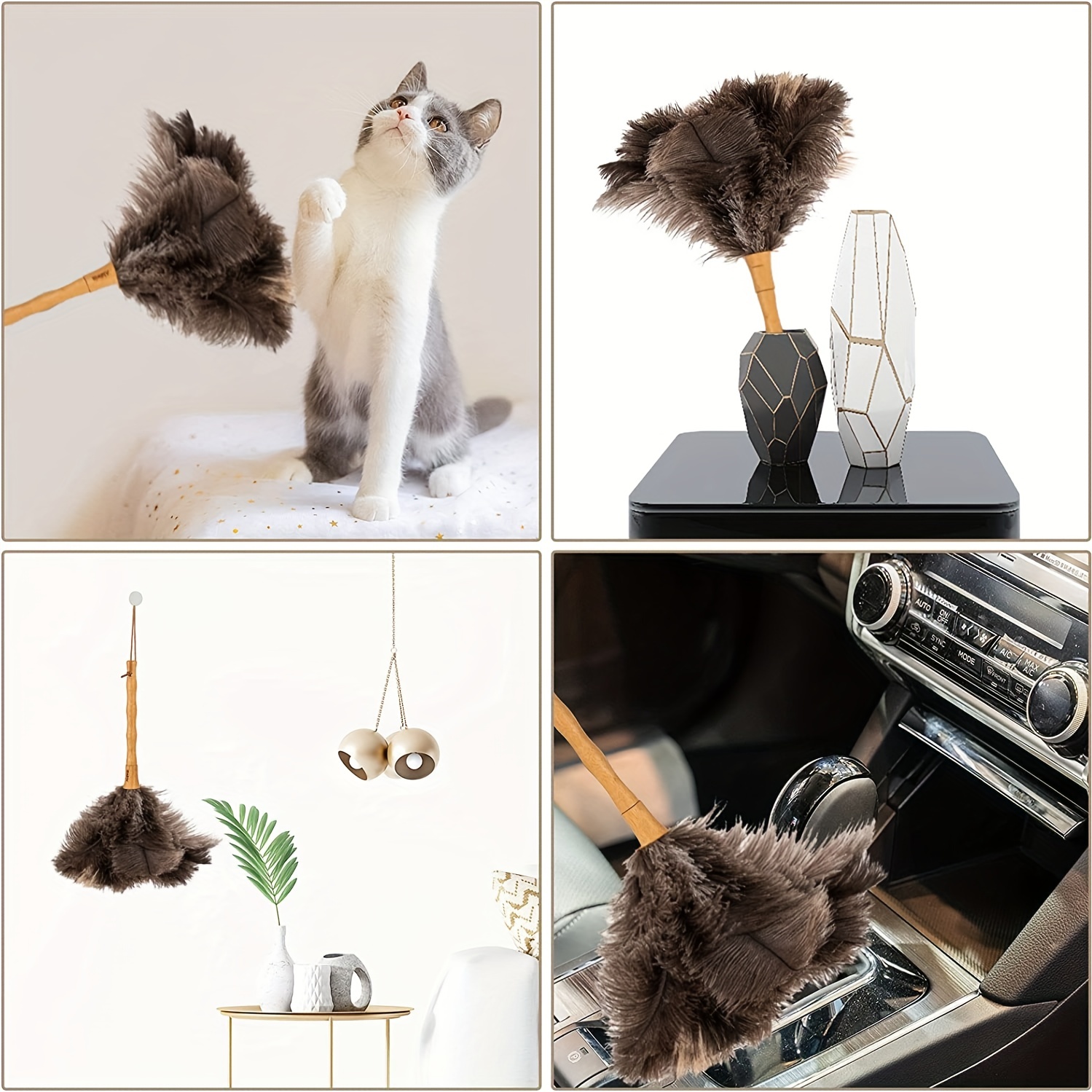 Feather Duster for Home, Feather Duster Fluffy Natural Genuine Ostrich  Feathers and Eco-Friendly Reusable Wooden Long Handle Large Ostrich Feather