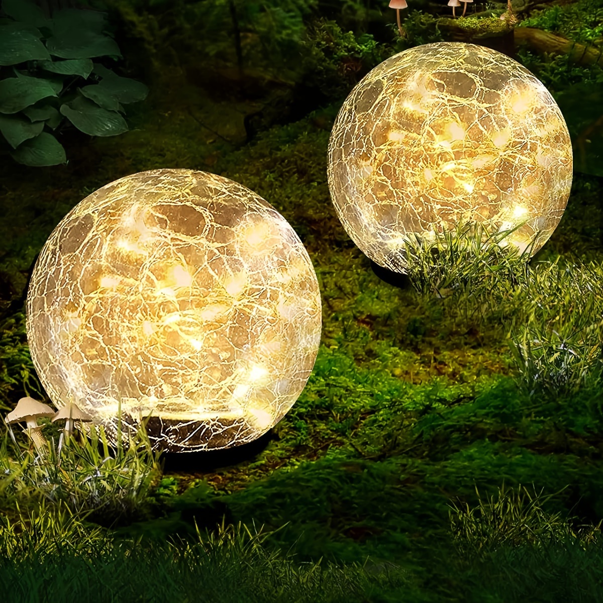 

1pc Garden Solar Light, Cracked Glass Globe Waterproof Led Outdoor Decorative Light For Patio, Lawn And Garden (with Ground Plug)