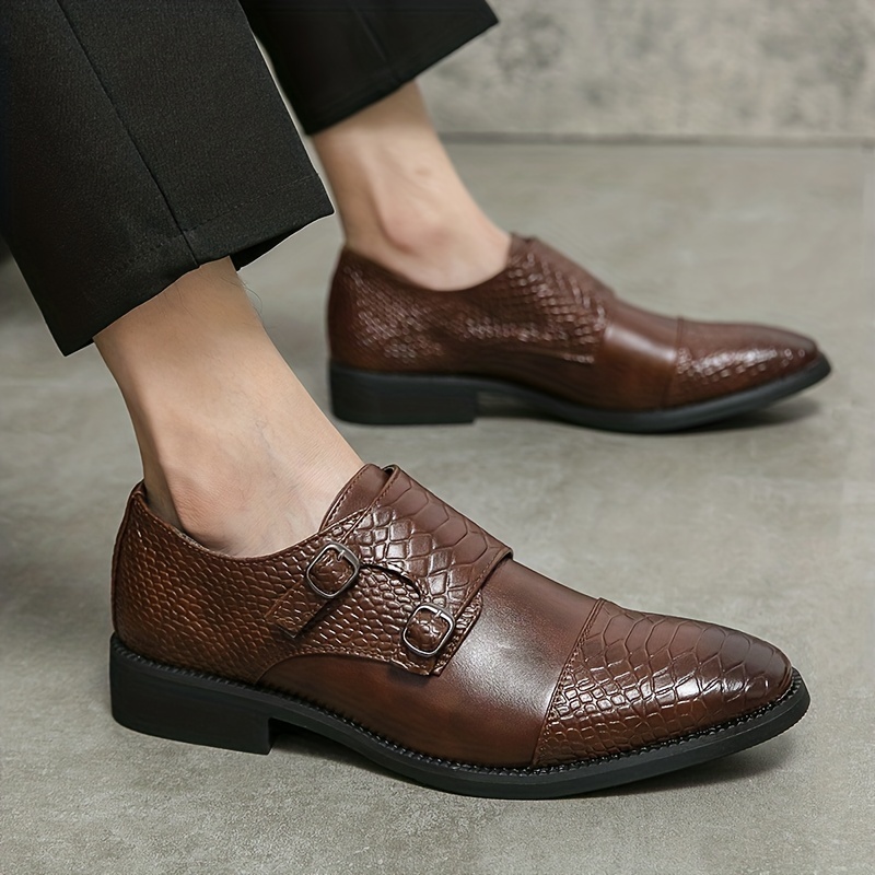 Men's Monogram Pattern Double Monk Strap Slip On Loafers Formal Business  Casual Comfortable Dress Shoes For Men - Temu United Arab Emirates