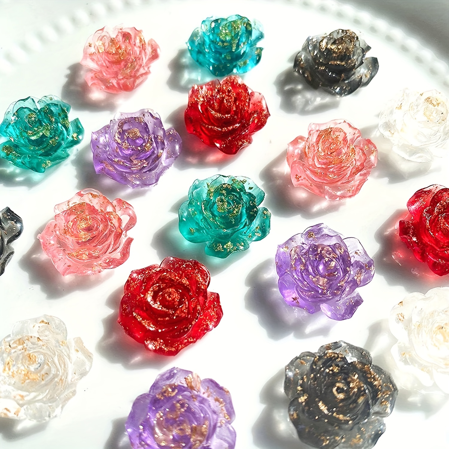 Resin Flatback Undrilled Transparent Rose Decorative Flower With