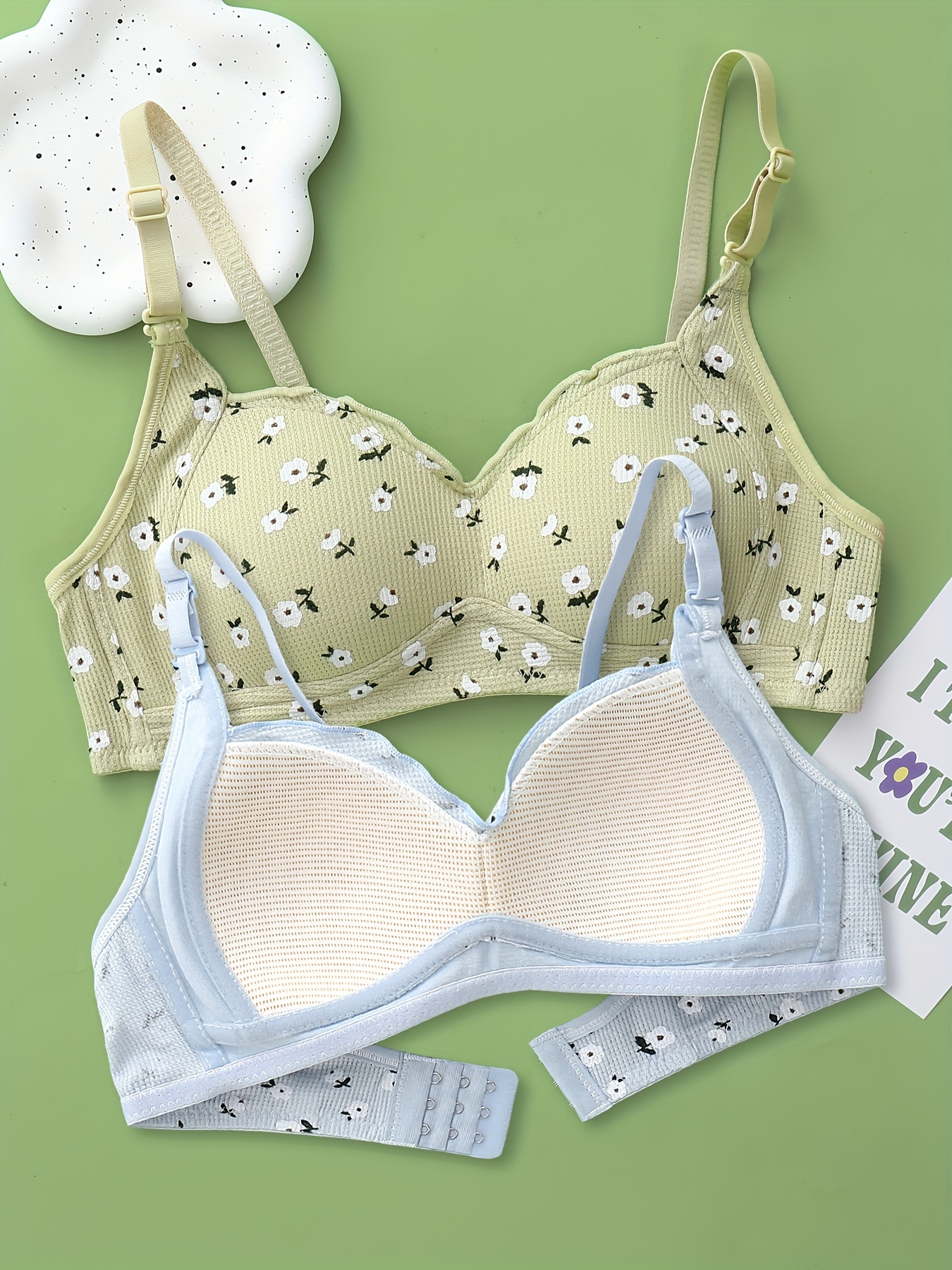 Japanese cute floral no steel ring triangle cup bra set – Sofyee