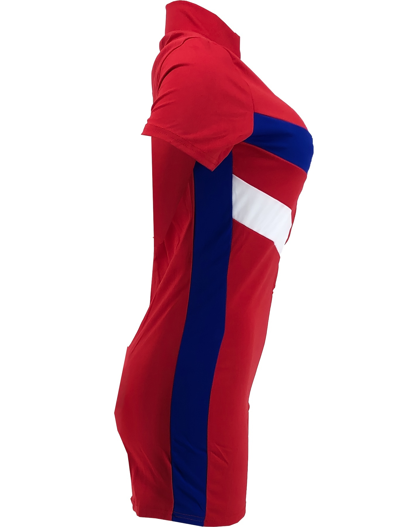 Color Block Zip Short Sleeve Jumpsuit Sports Stretchy Short - Temu Canada