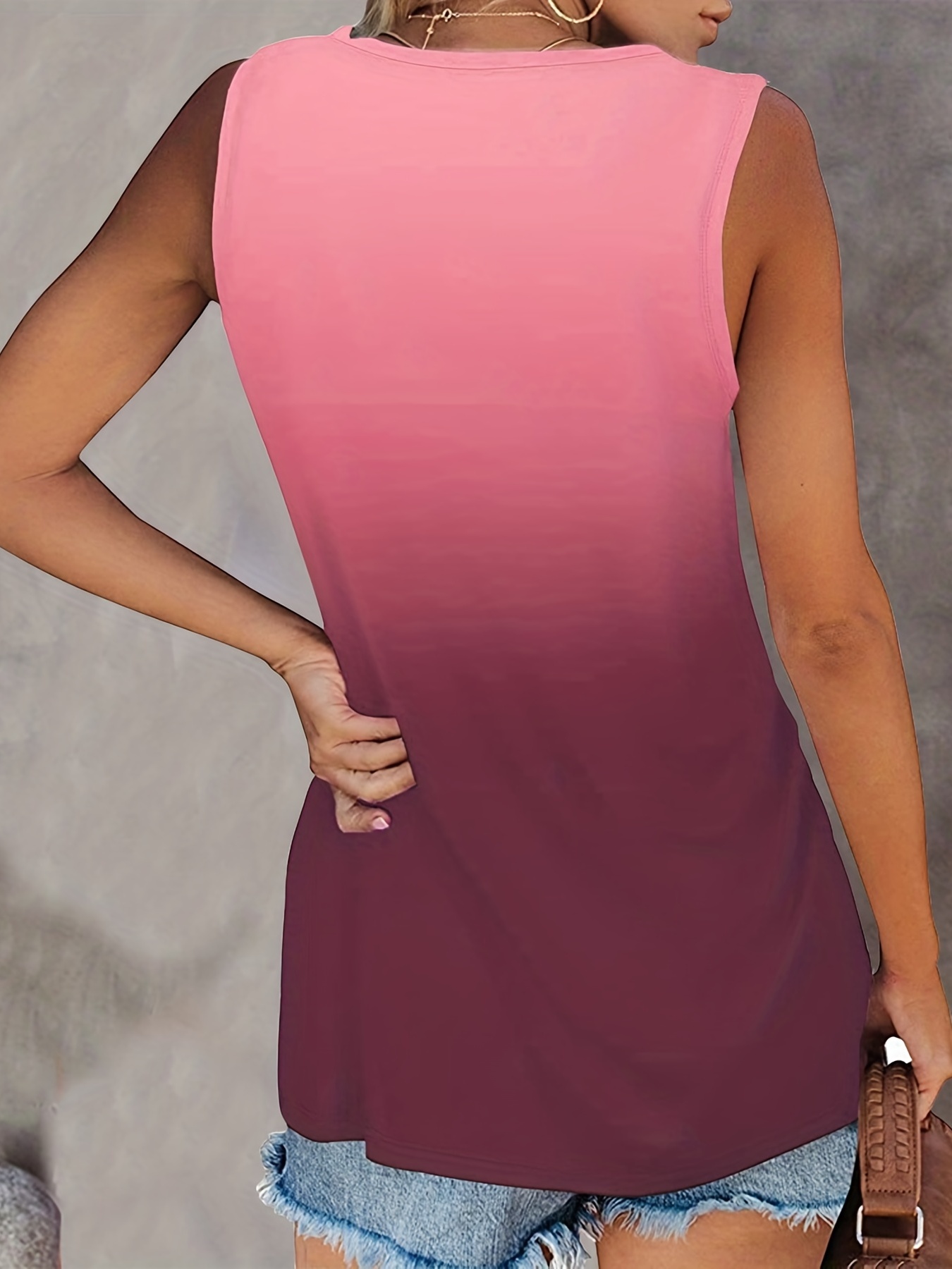 Lace Trim Tank Top Gradient Sleeveless Summer Top
