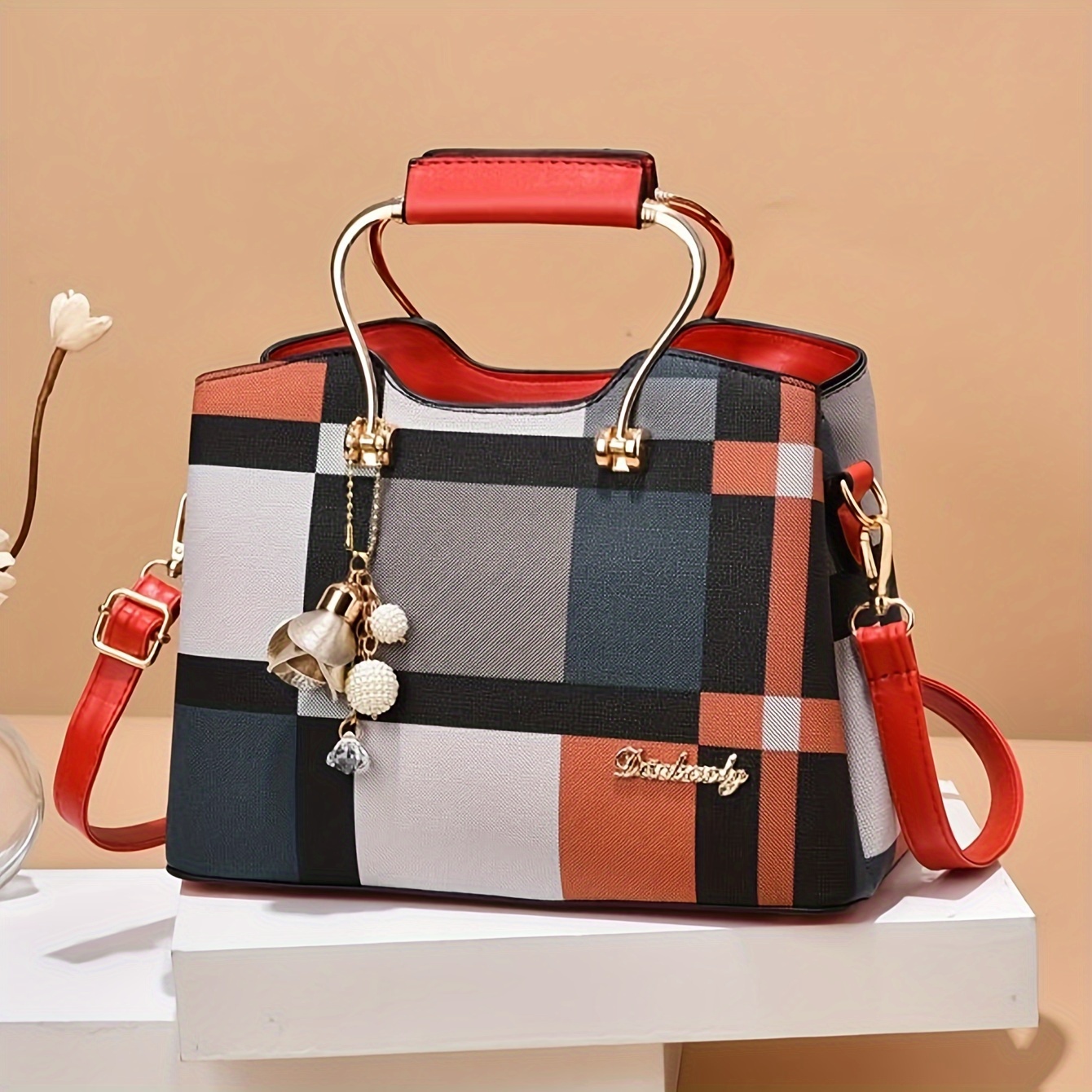 Fashion Plaid Pattern Crossbody Bag, Women's Multi Pockets Purse