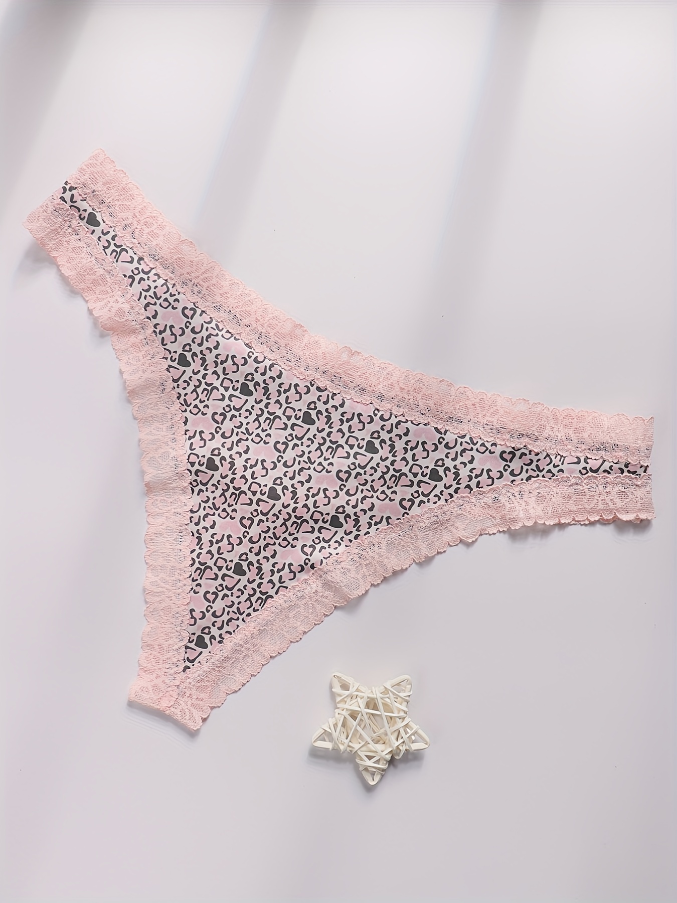 Heart Leopard Print Thongs Soft Comfy Contrast Lace Stretchy - Temu