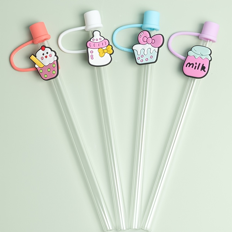 Straw Tips Cover, Reusable Straw Toppers, Kawaii Silicone Straw