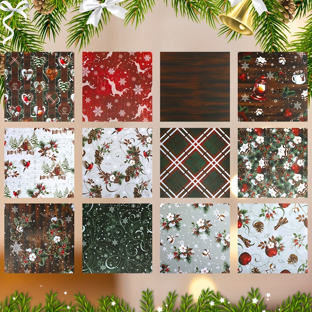 12 Sheets Christmas Scrapbooking Papers for Card Making DIY Scrapbook  Handmade Crafts Supplies Decorative Background Paper