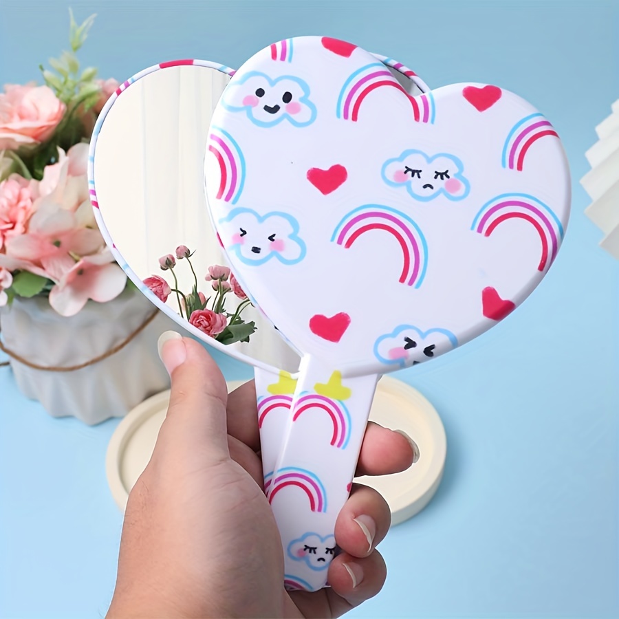 Rainbow Cloud Heart Pattern Hand Mirror Cosmetic Touch up Mirror