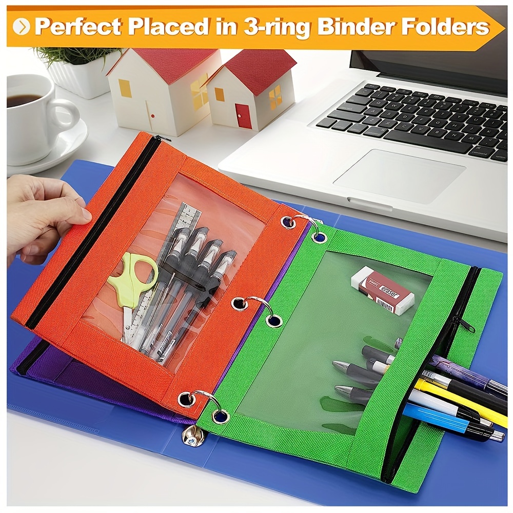 Pencil Pouch For 3 Ring Binder Bulk 3 holes Zipper Pencil - Temu