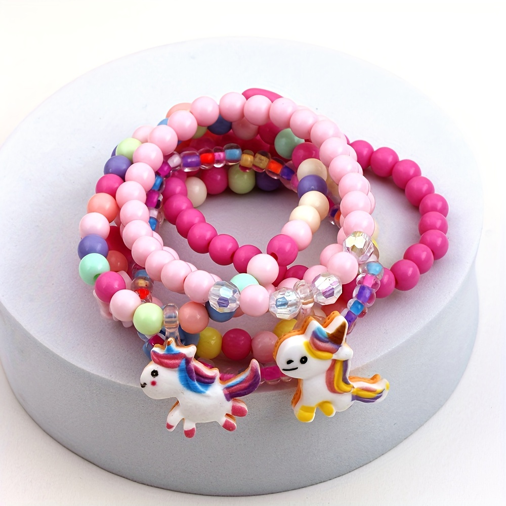 6pcs Girl's Cute Pretty Flower Daisy Pendant Multicolor Beaded Bracelet Set for Children for Summer Decor, Color Random,Temu