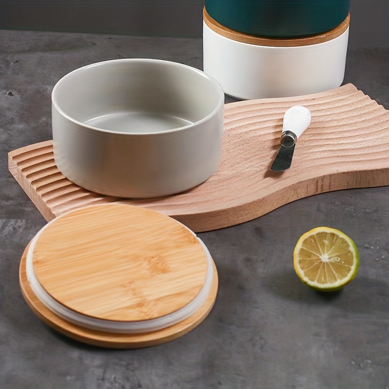 Large Capacity Ceramic Butter Box with Bamboo Lid