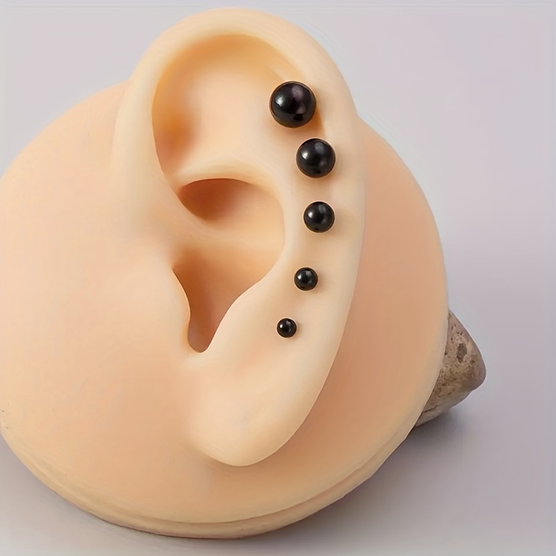 5pcs Stainless Steel Balls Ear Stud Earrings, Barbell Shaped