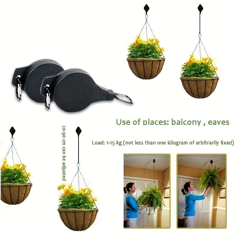 Plant Pulley, Retractable Heavy Duty Easy Reach Pulley Plant Hanging Flower Basket  Hook Hanger For Garden Baskets Pots And Birds Feeder Hang High Up A