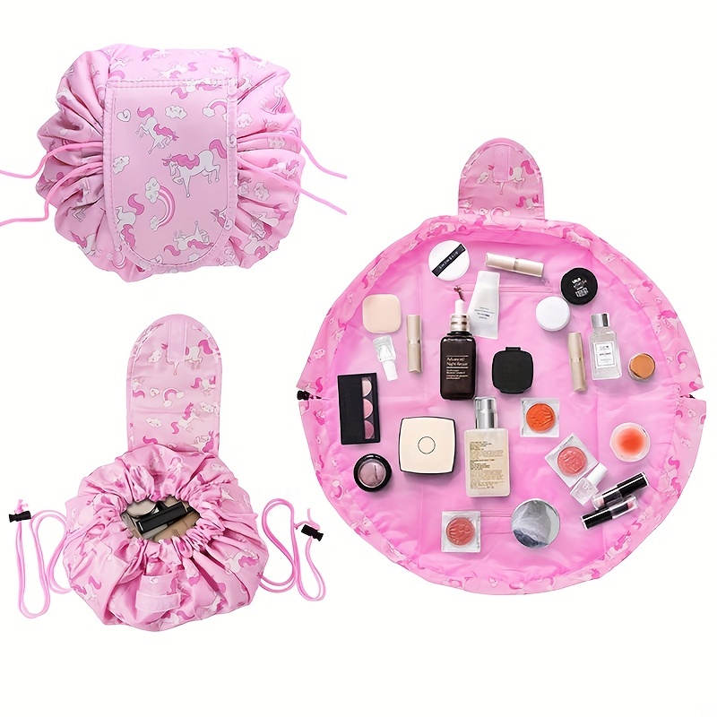 Round Drawstring Makeup Bag, Round Storage Bag Cosmetics