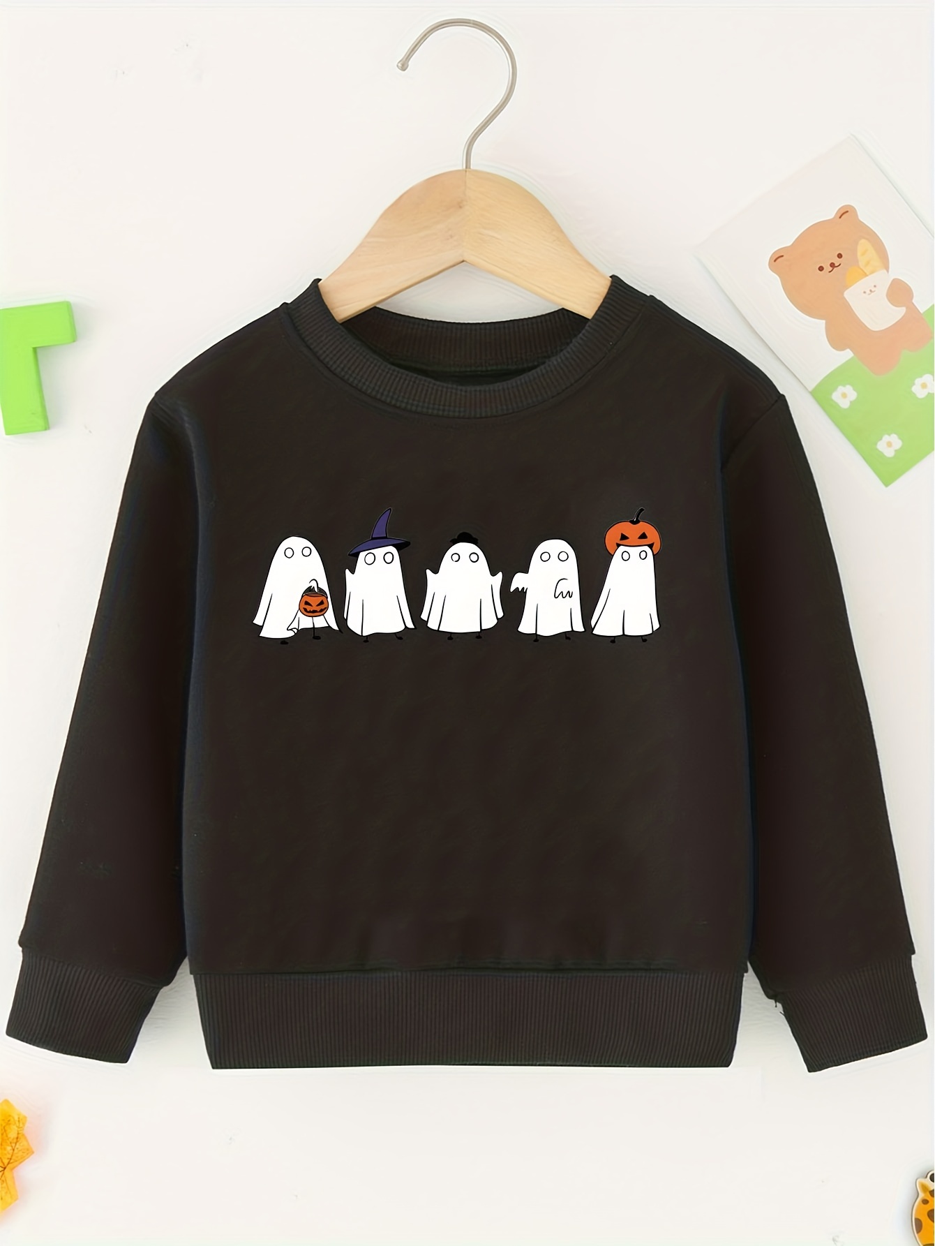 Halloween Pumpkin Ghost Print Girls Sweatshirt - Temu