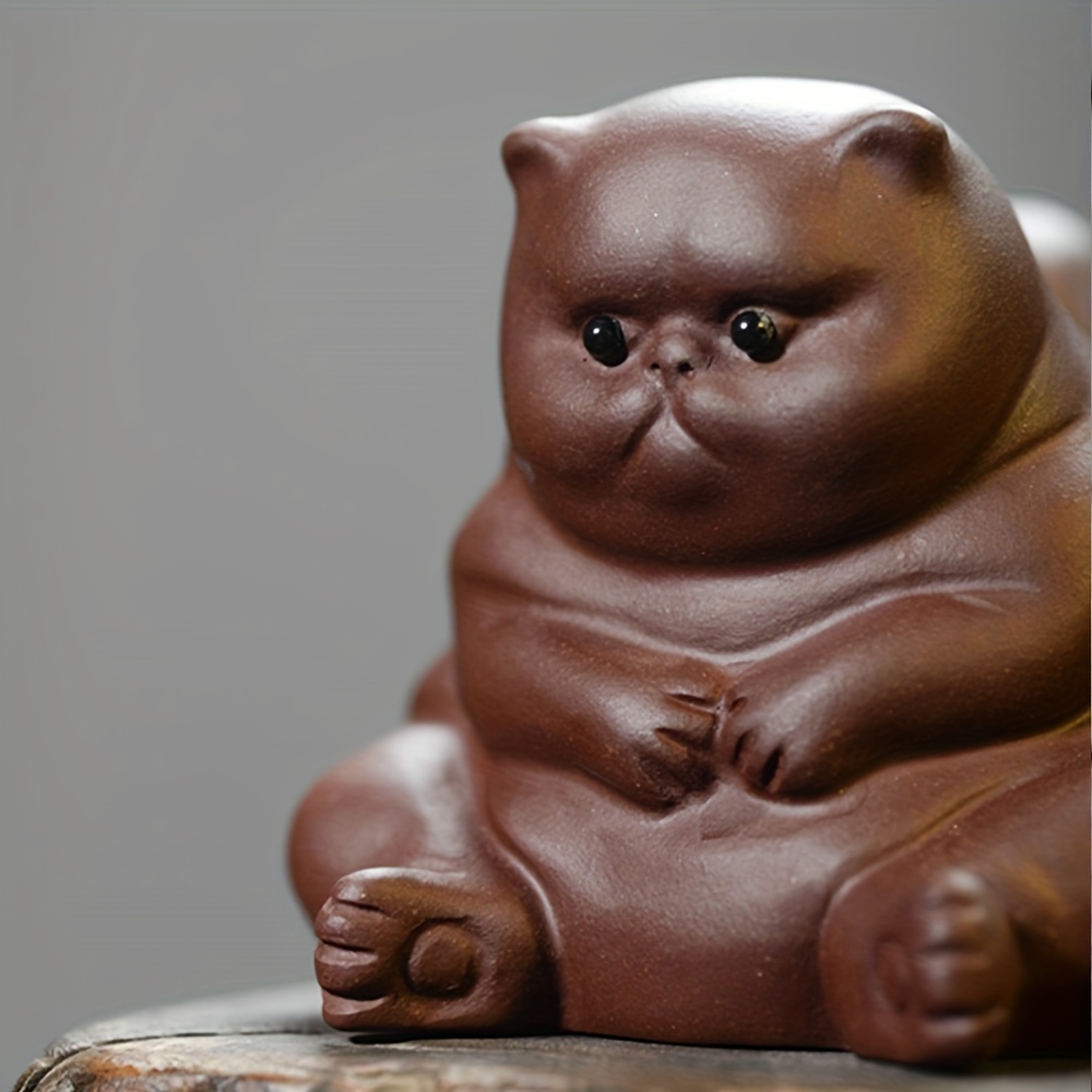 Cat Clay Sculpture Fat Cat Handmade Ceramic Carving - Temu