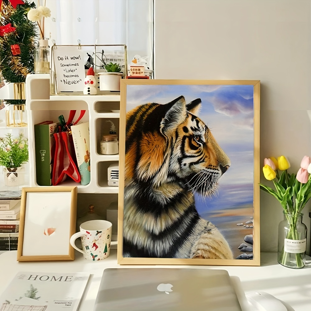 1pc Diamond Painting Kits For Adults,Tiger Profile,5D DIY Full Round Gems  Diamond Art,Perfect For Home Wall Decor,Without Frame