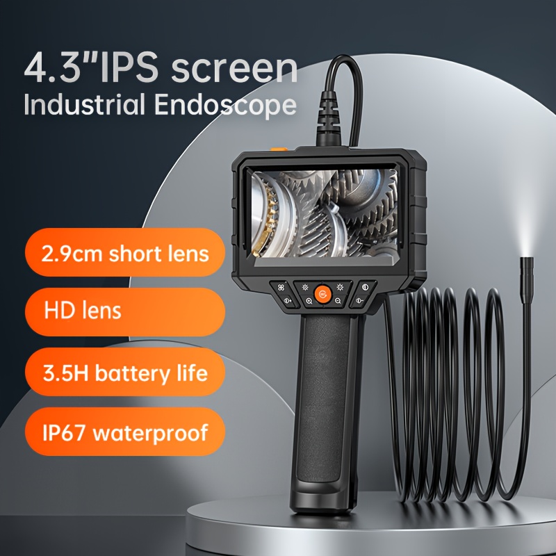  Fydun Endoscopio industrial de mano con boroscopio de  inspección de 0.315 in, lente de 16.4 ft de largo, cable HD de 2.4  pulgadas, pantalla LCD IP67 de brillo ajustable : Industrial y Científico