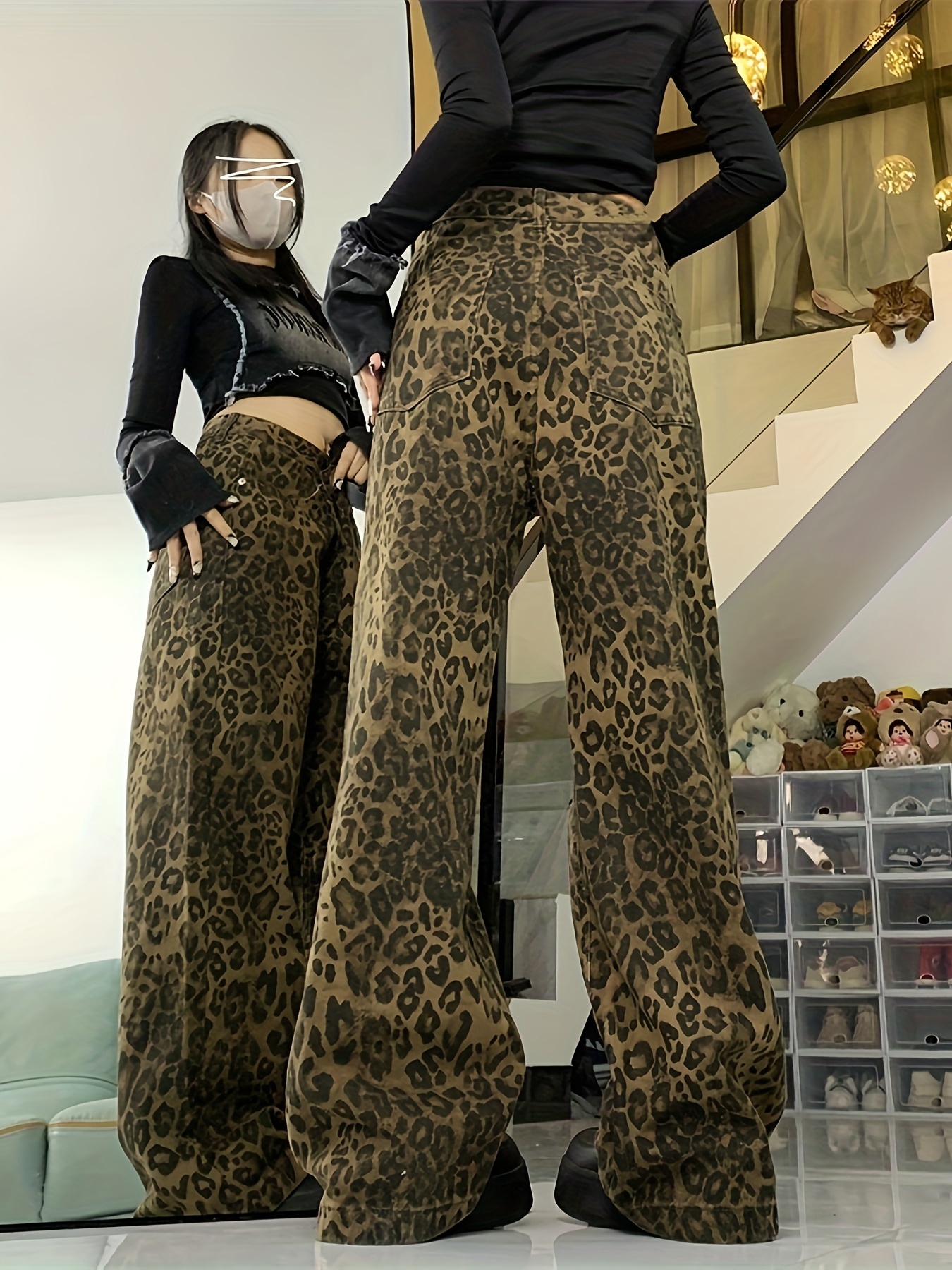 Women's Baggy Jeans, Leopard Jeans