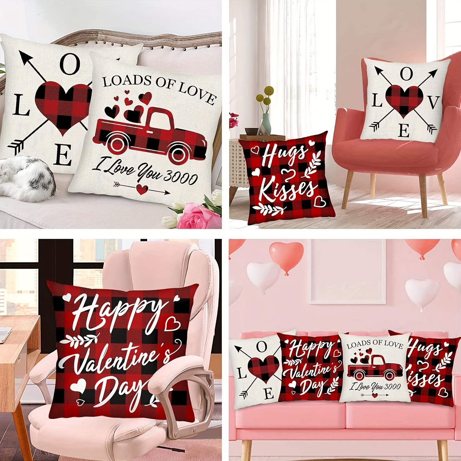 Valentines Day Pillow Covers, Red Buffalo Plaid Check Decor