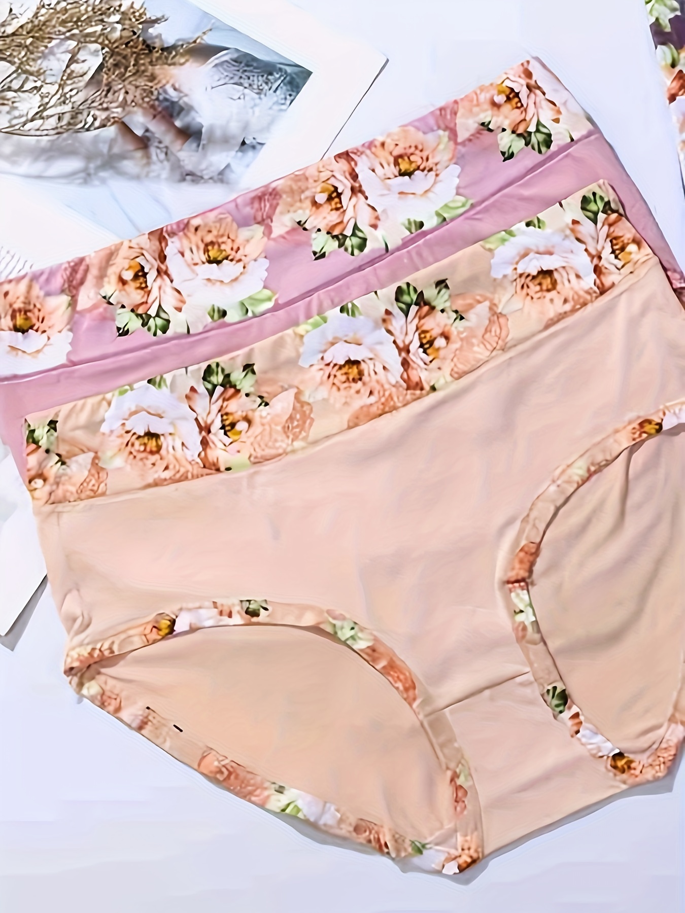 Women's Elegant Panties Set Plus Size Contrast Floral Print - Temu