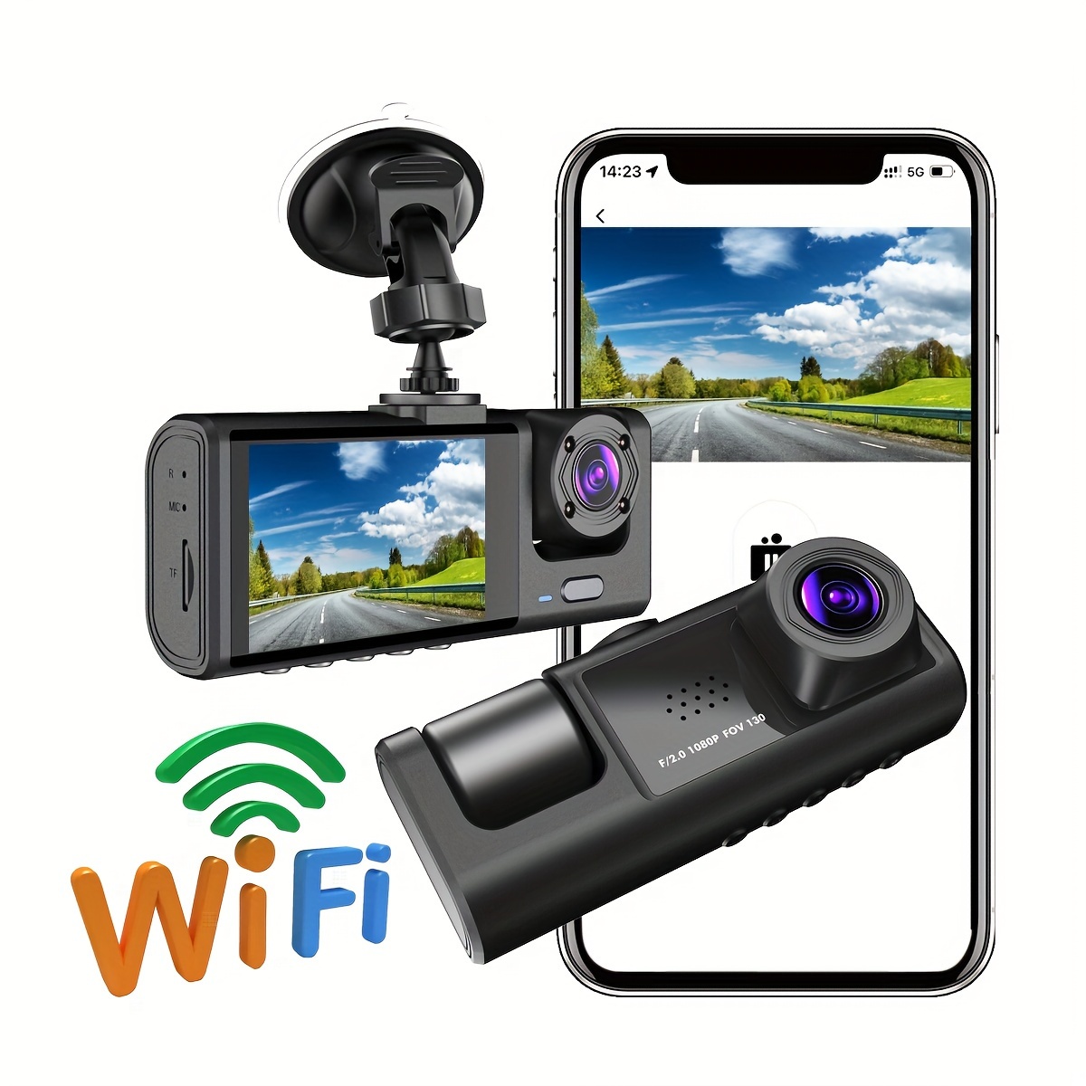 1 Set Auto-Dashcam, 1080p FHD 3-Kanal-Dash-Kamera Vorne, Hinten, Innen,  Unterstützt Schwerkrafterkennung, Bewegungserkennung, Parküberwachung Und