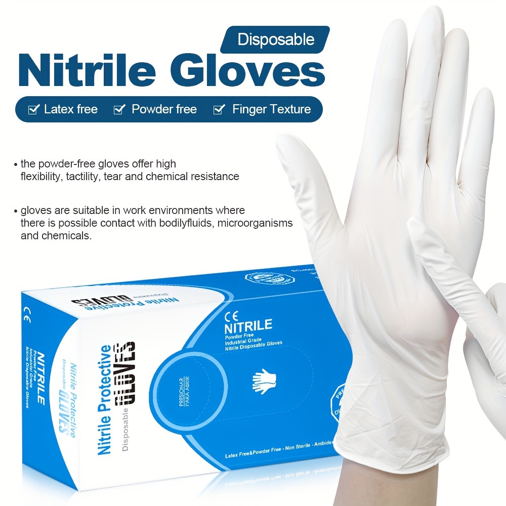 100 Count] Nitrile Disposable Plastic Gloves - 4 Mil., Latex Free and  Rubber F