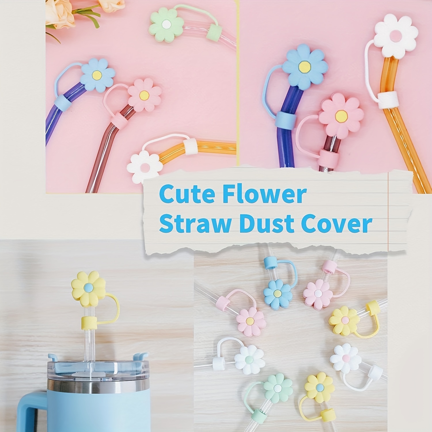 Cute Flower Straw Cover For 30 Stanley Cup Dustproof Splash - Temu